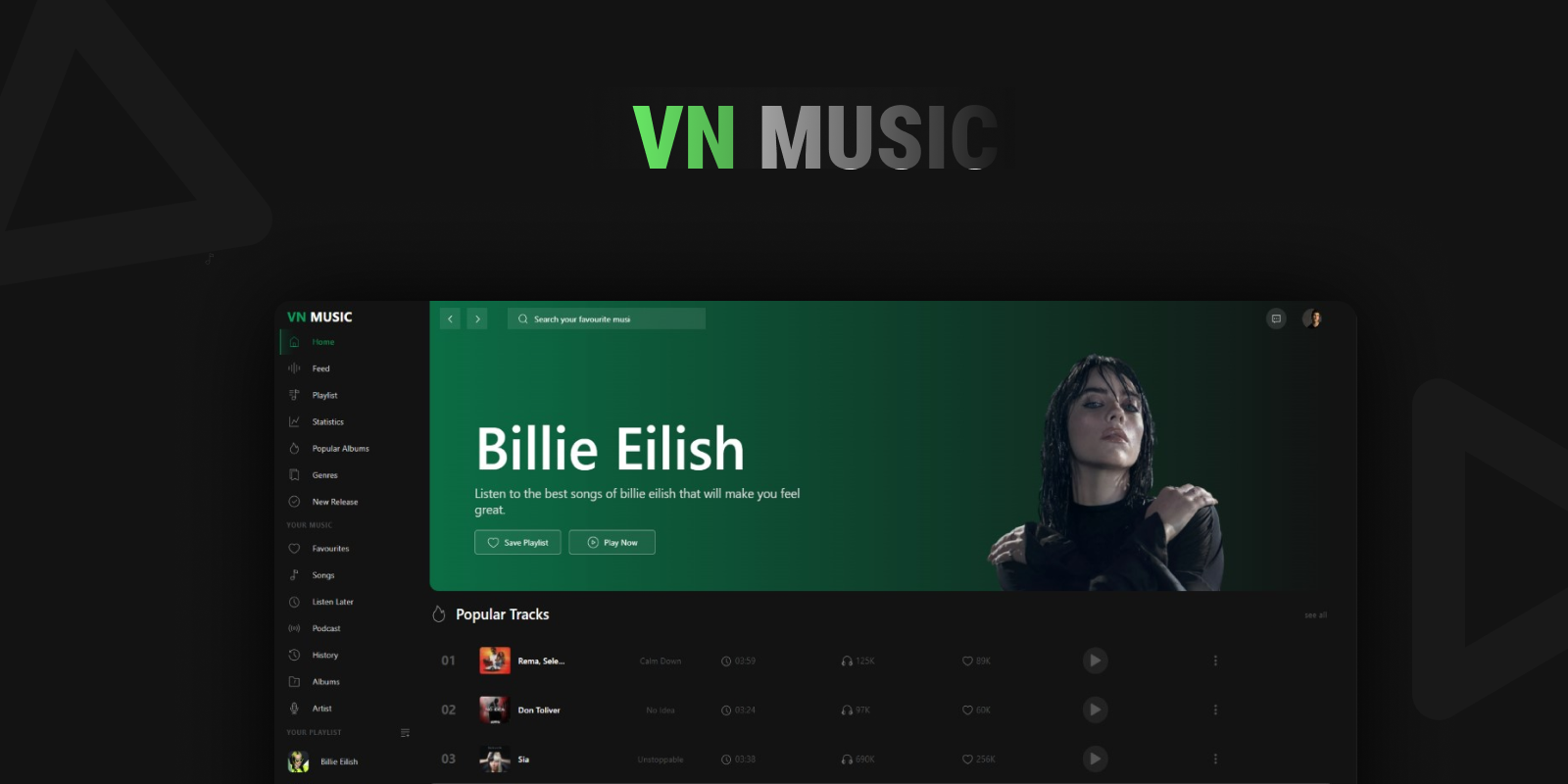 VN Music Player App HTML Template